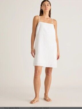 Quince White Square-Neck Slip Dress with Thin Straps XL